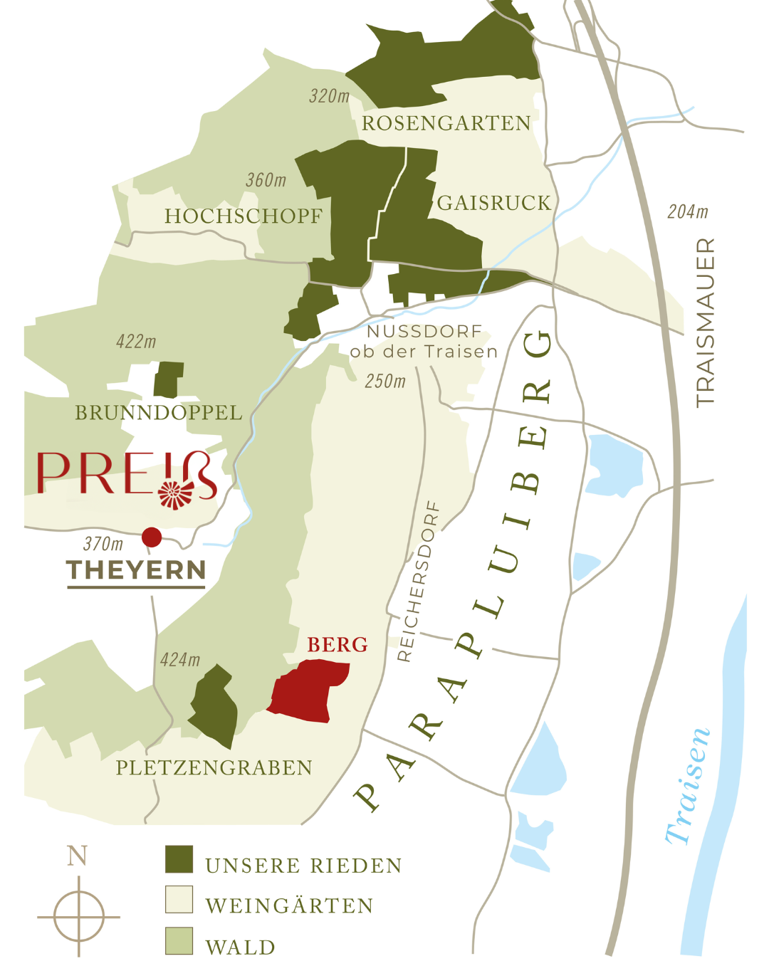 Grafische Darstellung der Ried Berg im Traisental.
