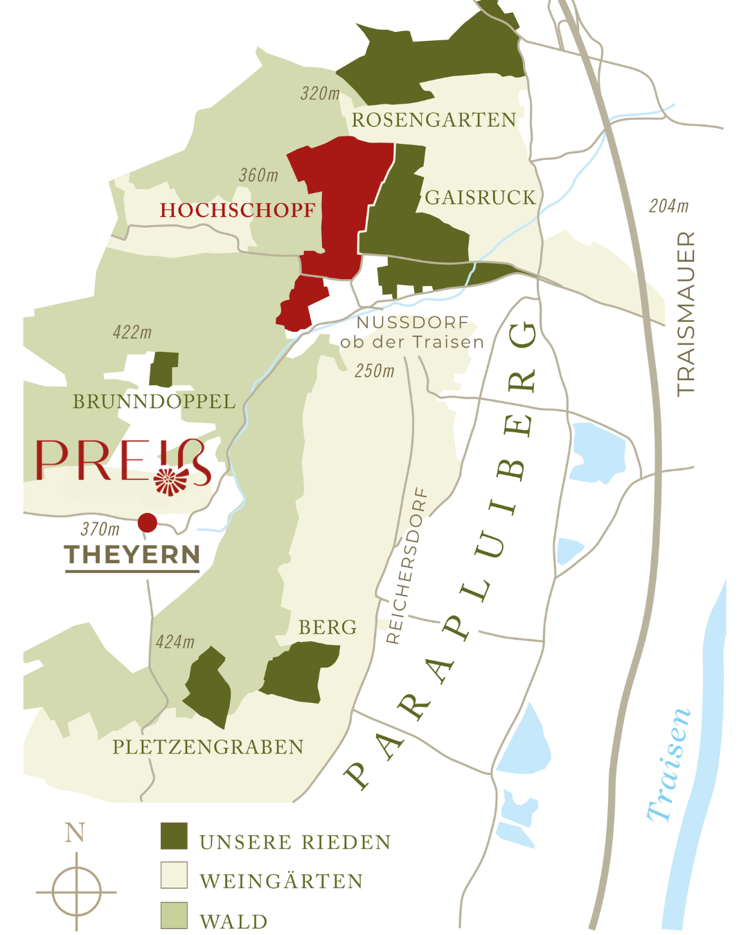Grafische Darstellung der Riede Hochschopf im Traisental.