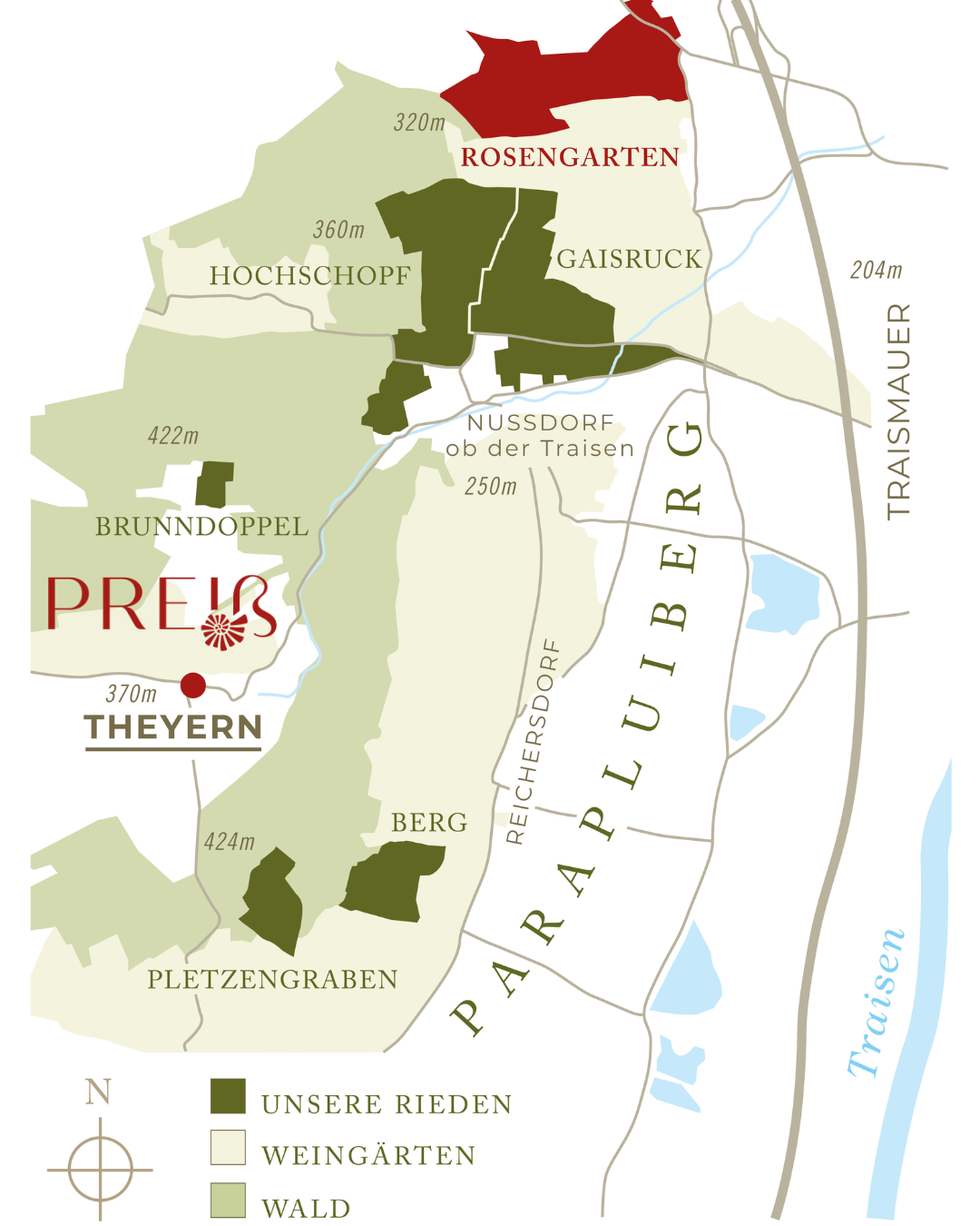 Grafische Darstellung der Ried Rosengarten im Traisental.